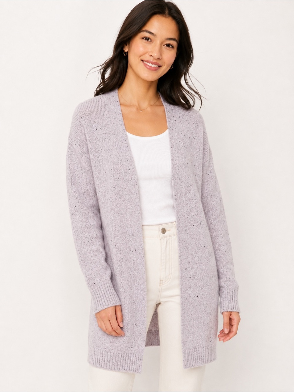 Cozy Open-Front Lavender Cardigan Sweater